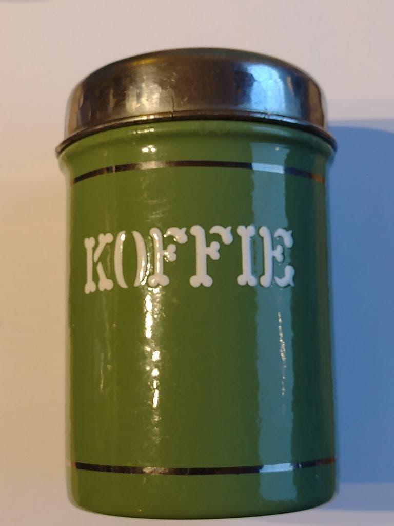 oude groene emaille voorraadbus voor koffie H 16 cm, Antiek en Kunst, Antiek | Emaille, Ophalen