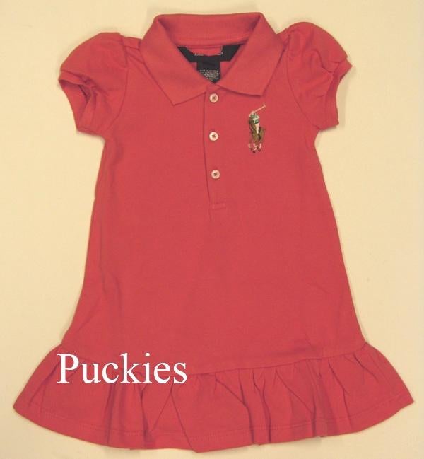Maat 86 Ralph Lauren Big Pony polojurk coral *NIEUW* a, Kinderen en Baby's, Babykleding | Maat 86, Nieuw, Meisje, Jurkje of Rokje