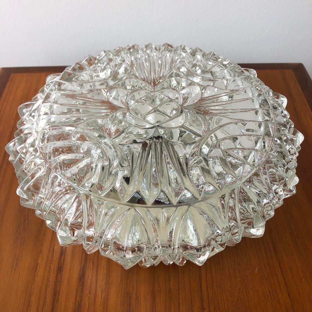 Vintage plafondlamp van geperst glas | Ø25 cm | jaren 60, Ophalen of Verzenden, Zo goed als nieuw, Glas
