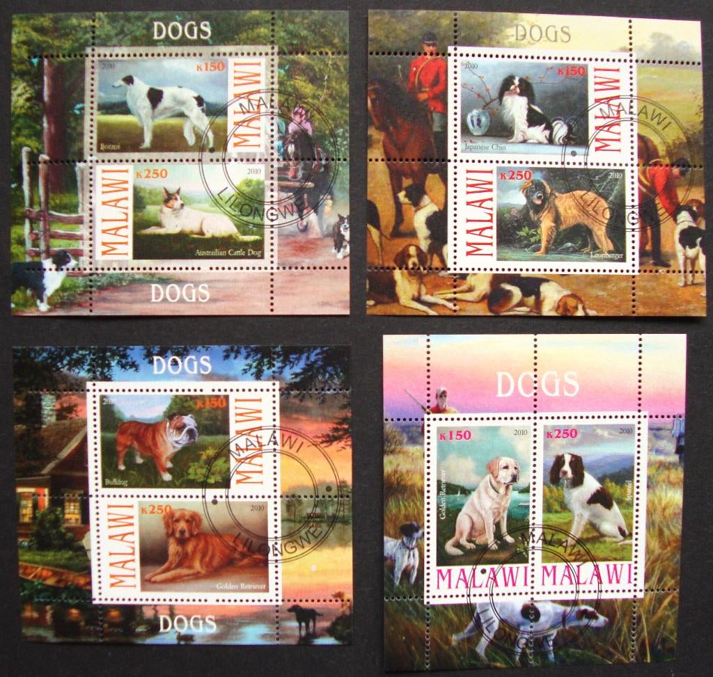 - 801 - 4 Blokjes met diverse Honden., Verzenden, Gestempeld, Dier of Natuur