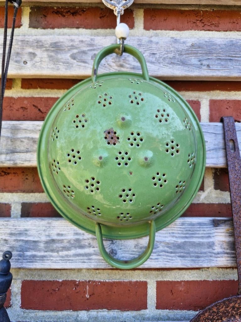 Vintage emaille vergiet - Groen, Antiek en Kunst, Ophalen