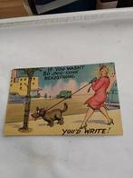 VROUW MET HOND. AAN LIJN, Ophalen of Verzenden, Voor 1920, Overige thema's