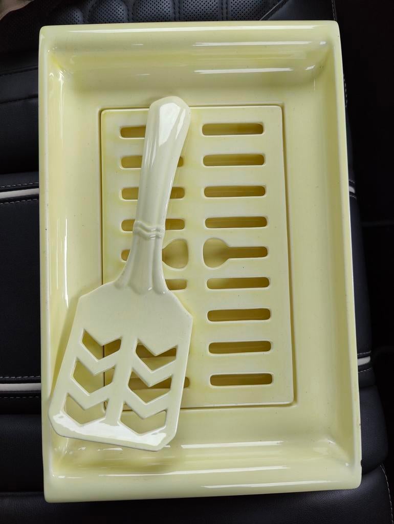 Antieke asperge schaal met schep, Gebruikt, Keramiek, Ophalen of Verzenden, Schaal of Schalen