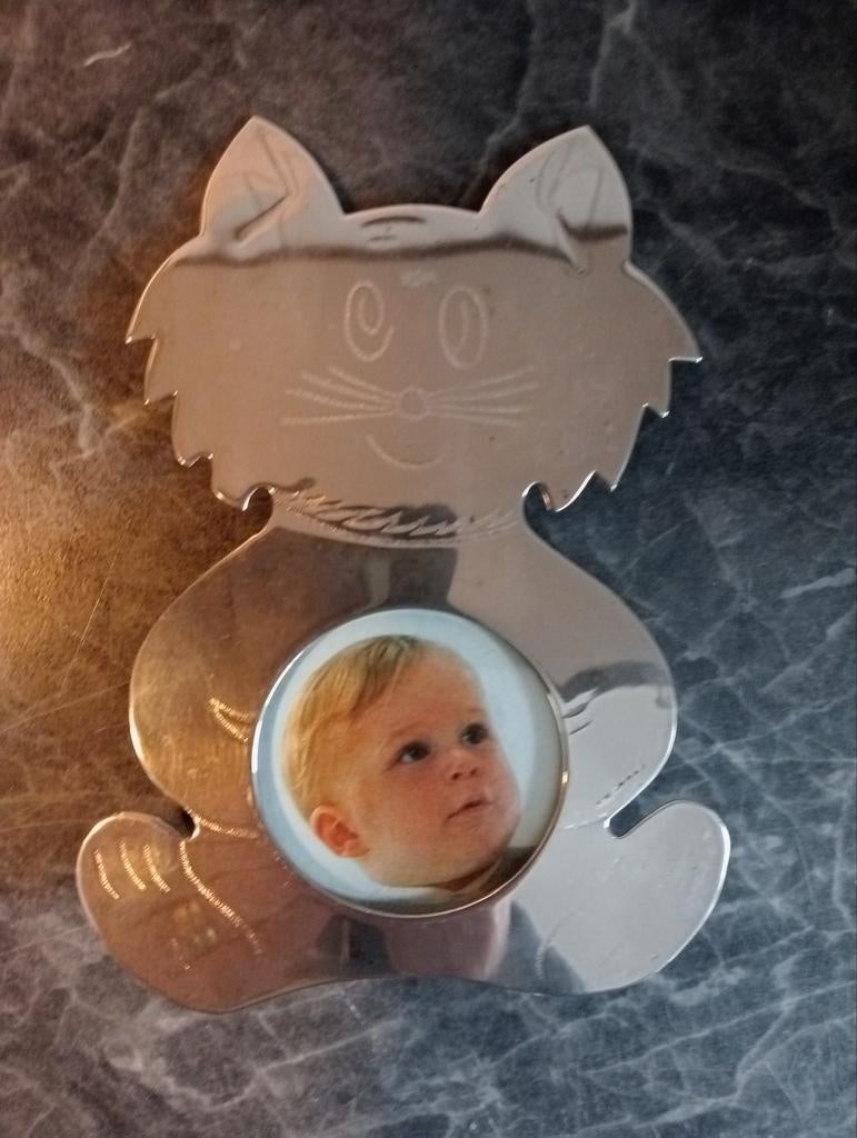 Verzilverd fotolijst kat 15cm, Ophalen, Zo goed als nieuw, Button of Speldje