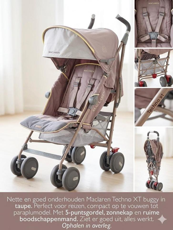 Maclaren Techno XT Buggy – Taupe, Kinderen en Baby's, Buggy's, Zo goed als nieuw, Maclaren, Zonnekap, Ophalen