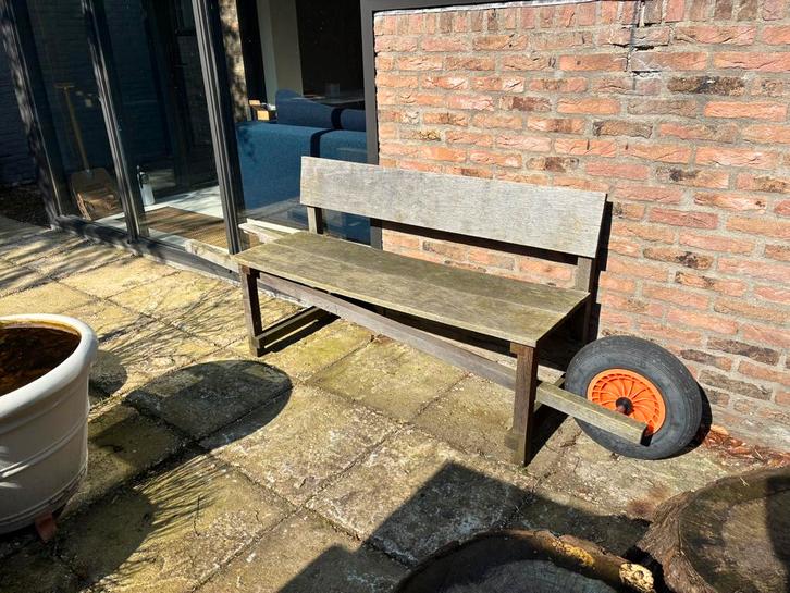 Weltevree Wheelbench Oak 2/3p. verplaatsbare kruiwagenbank, Tuin en Terras, Tuinbanken, Gebruikt, Hout, Ophalen