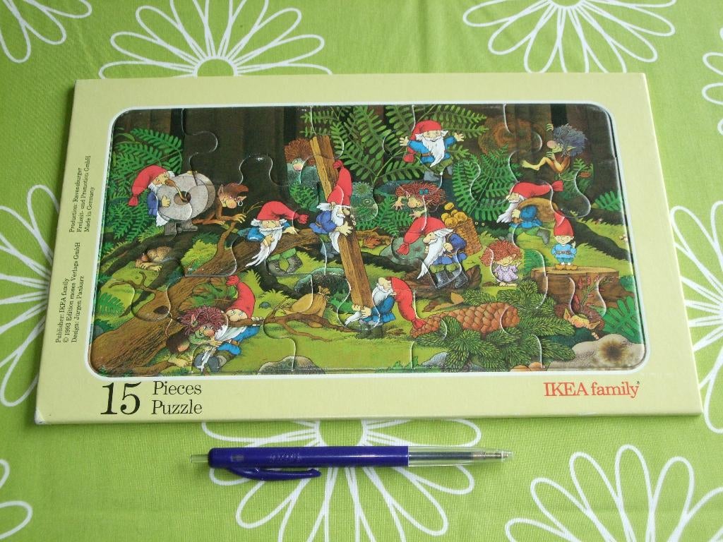 Ikea puzzelplaat 1993 - kabouters - 15 stukjes, Ophalen of Verzenden, 10 tot 50 stukjes, Zo goed als nieuw