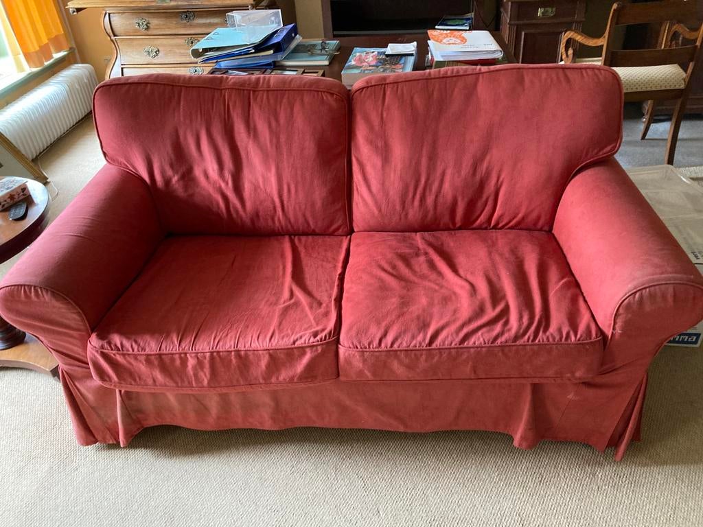 Gratis: Mooie rode  IKEA 3-zits bank. 180 x 90 x 60, Ophalen, 150 tot 200 cm, Tweepersoons, 75 tot 100 cm