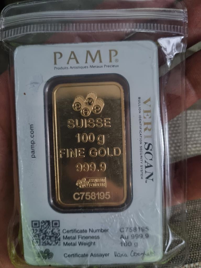 Originele PAMP Suisse 100g goudbaar - 999.9 puur goud, Ophalen