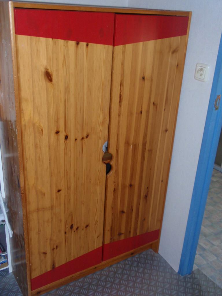 kledingkast, hang-en leggedeelte, 140 cm hoog, Ophalen, Met deur(en), 100 tot 150 cm, Deens hout met rode accenten