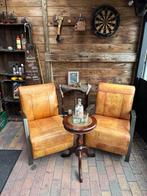 Set leren fauteuils rundleer rvs leuningen, Ophalen of Verzenden, Zo goed als nieuw, 50 tot 75 cm, Leer