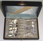 Antiek set zes zilveren mokkalepeltjes in etui ca 1900, Ophalen of Verzenden, Zilver