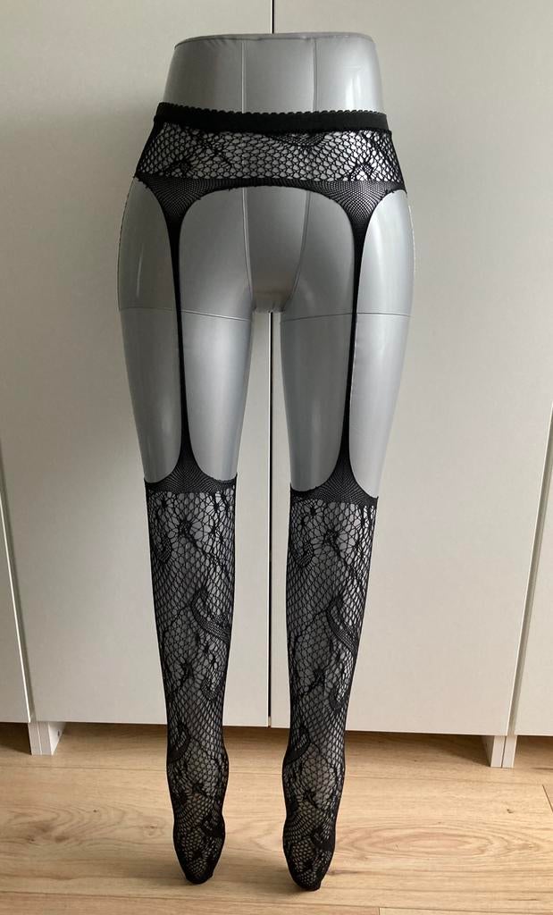 Jarretel zwart met motief, Verzenden, Nieuw, Zwart, Panty