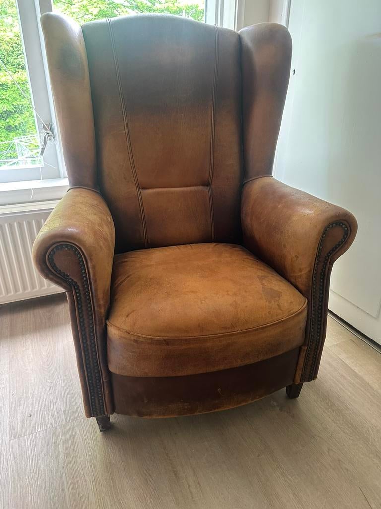 Schaapsleren joris fauteuil, Ophalen of Verzenden, Zo goed als nieuw, 75 tot 100 cm, 50 tot 75 cm