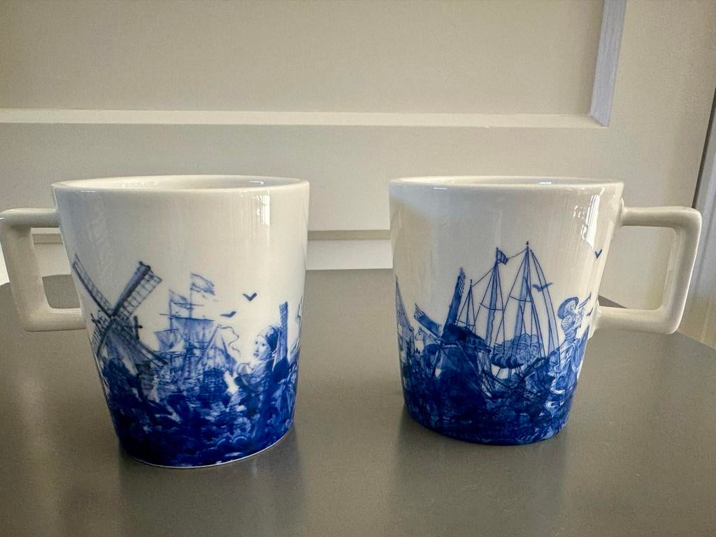 2 Piet Hein Eek koffiekopjes oud Hollands tafereel, Keramiek, Ophalen of Verzenden, Zo goed als nieuw, Overige stijlen