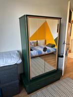 Vintage kledingkast met spiegeldeuren en lades, Huis en Inrichting, Gebruikt, Met deur(en), Glas, Vintage