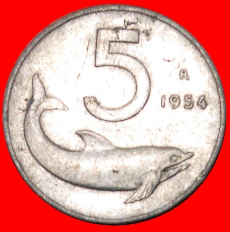 Ⰺ DOLPHIN & RUDDER (1951-2001): ITALY 5 LIRAS 1954R OLD TYPE, Ophalen of Verzenden, Italië, Losse munt
