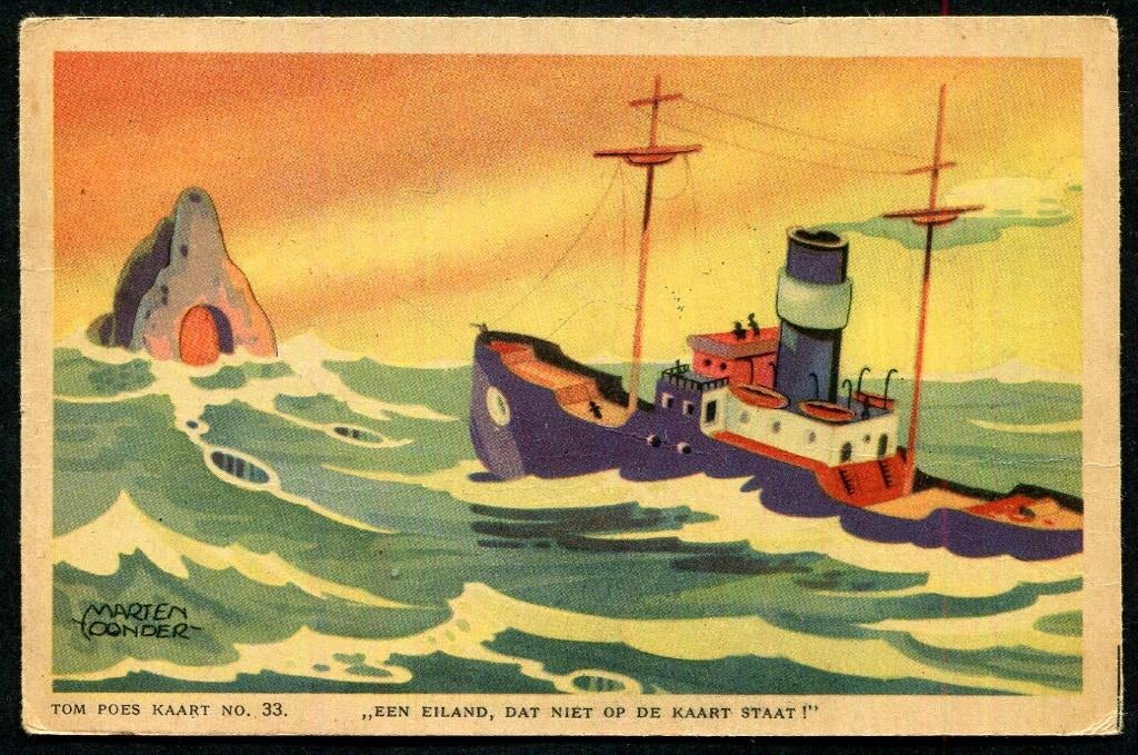Tom poes kaart / 33 - een eiland dat niet op de kaart. 1943, Verzamelen, Ansichtkaarten | Themakaarten, Ophalen of Verzenden, 1940 tot 1960