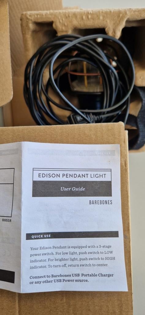 Barebones Edison Hanglamp - USB Aangedreven, Caravans en Kamperen, Kampeeraccessoires, Nieuw, Ophalen of Verzenden