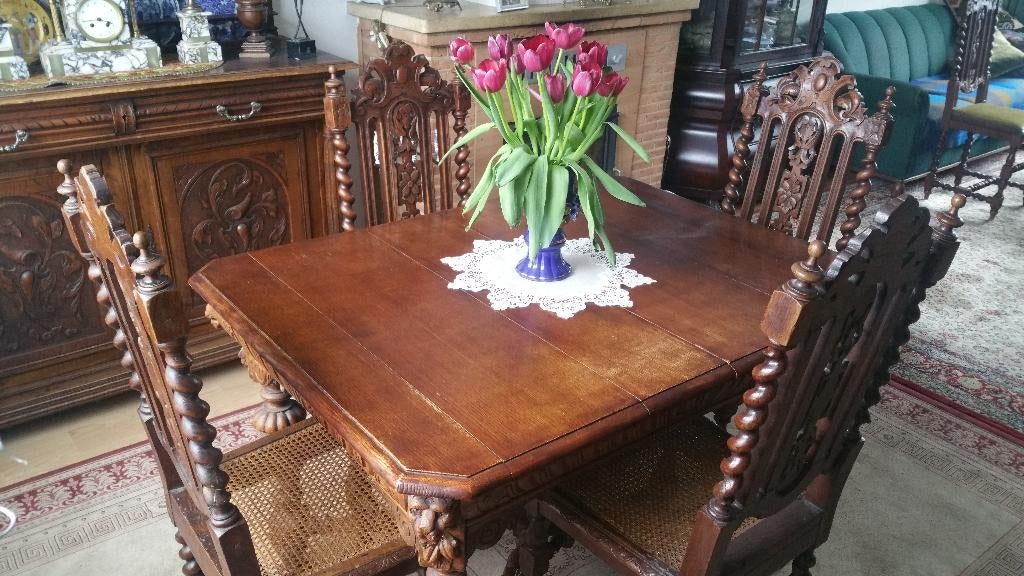 Ter koop 4 Prachtige antieke stoelen en tafel, Ophalen of Verzenden