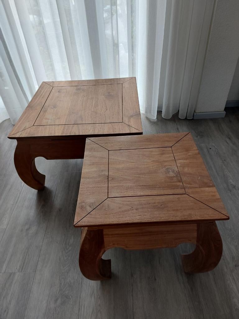 2 Opium salontafels van teakhout, Ophalen, Gebruikt, 50 tot 100 cm, Teakhout