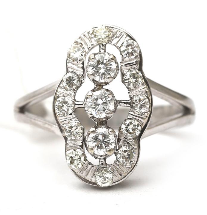 Vintage Art Deco diamant 0,70kt ring 18 krt goud gemerkt 750, Sieraden, Tassen en Uiterlijk, Ringen, Zo goed als nieuw, Dame, 17 tot 18