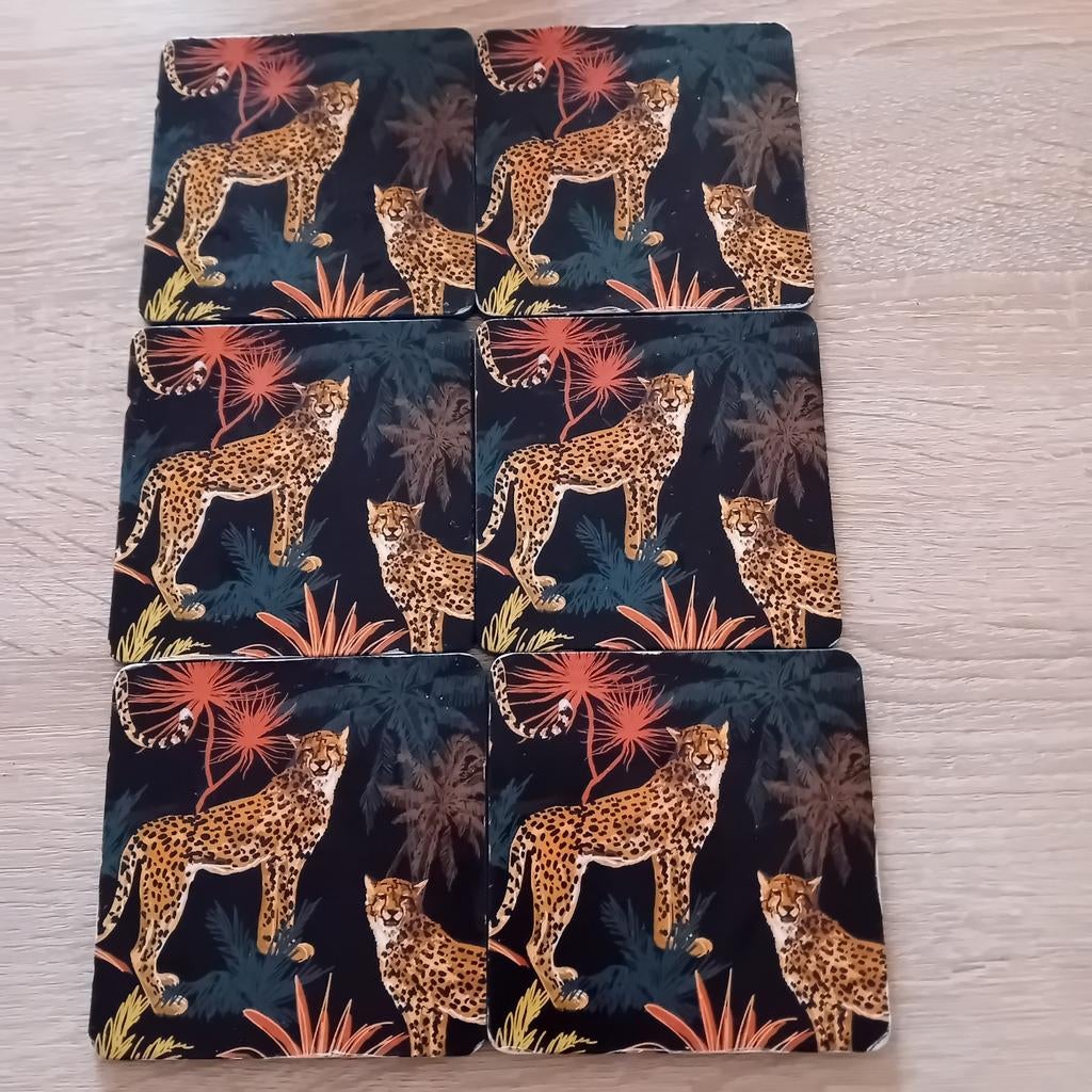 Set van 6 Onderzetters met Luipaardprint, Ophalen of Verzenden, Zo goed als nieuw, Glas of Kopje