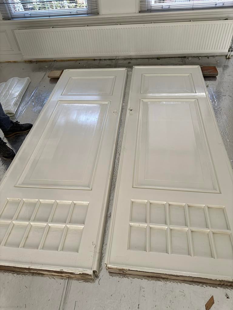 Set van 2 klassieke binnendeuren met glaspanelen, Doe-het-zelf en Verbouw, Deuren en Horren, Gebruikt, 80 tot 100 cm, Binnendeur