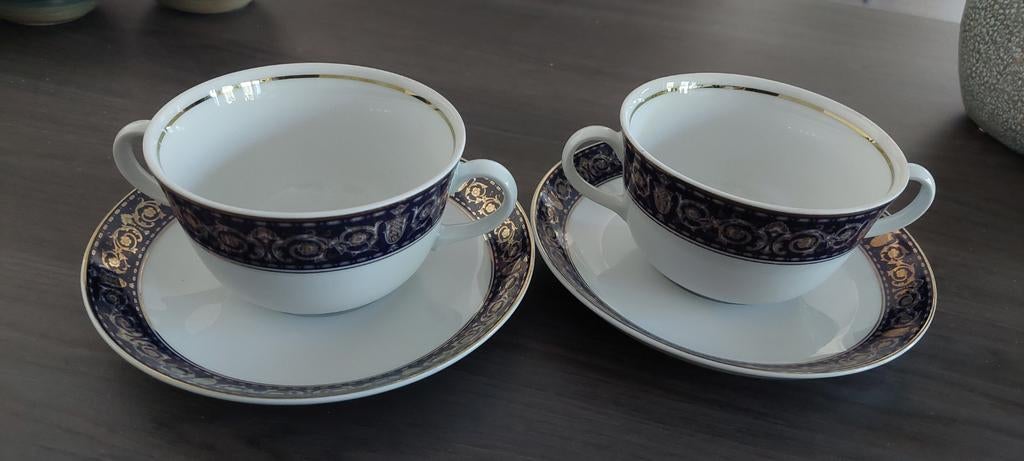 2x Rosan Porzellan Bavaria kop en schotel, blauw/goud, Ophalen of Verzenden