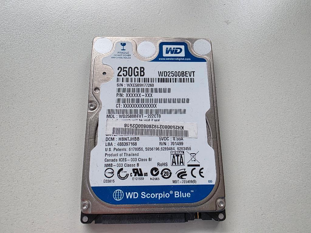 Western Digital Scorpio Blue 250GB 2,5″ SATA HDD, Intern, Gebruikt, 250 GB, Desktop