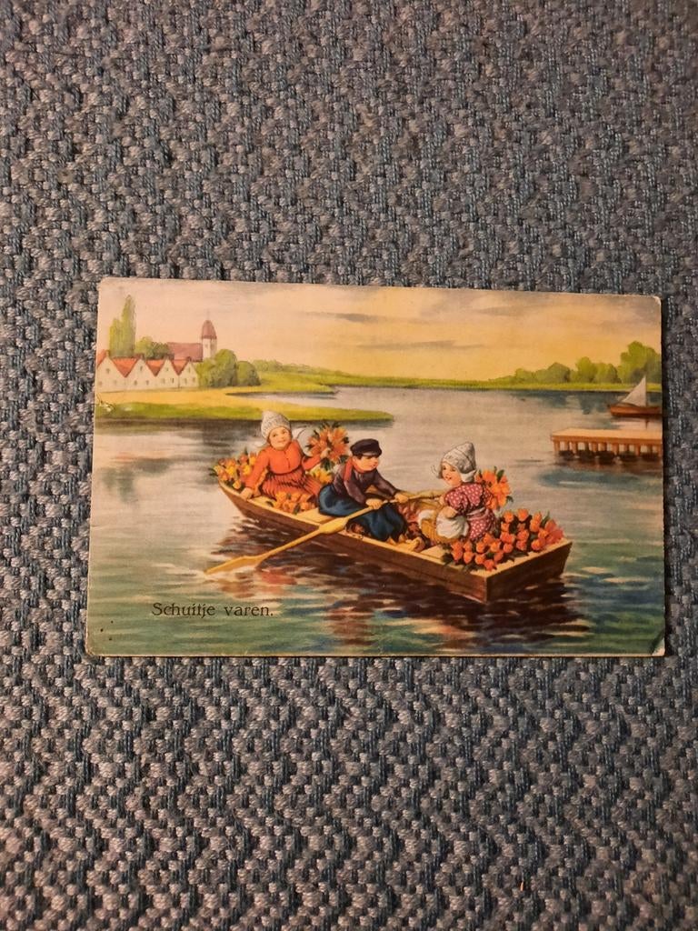Antieke Ansichtkaart: Schuitje Varen, Kinderen in Boot, Verzamelen, Ophalen of Verzenden, 1920 tot 1940, Gelopen