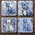 Staffordshire Bull Terriër Delfts Blauw onderzetters+houder, Ophalen of Verzenden, Nieuw, Glas of Kopje