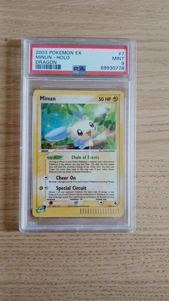 PSA 9 MINT Pokemon Minun Holo 2003 ex Dragon #7/97, Ophalen, Zo goed als nieuw