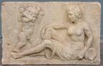 Antieke Stenen Ornament of Gevelsteen met Putto 38 x 60 cm., Ophalen of Verzenden, Gebruikt, Steen, Overige typen