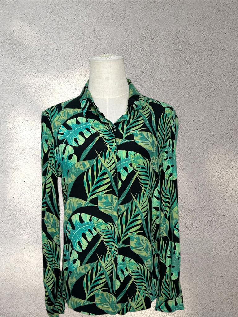 Fabienne Chapot Green Tropical Viscose Blouse S, Ophalen of Verzenden, Zo goed als nieuw, Groen, Korte mouw
