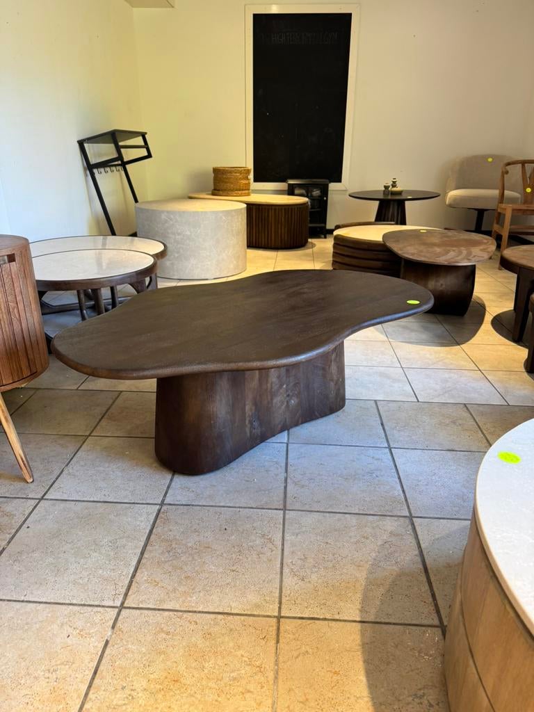 Salontafel Japandi organisch walnoot 120x75x42 cm, Ophalen, 100 tot 150 cm, 50 tot 100 cm, Zo goed als nieuw