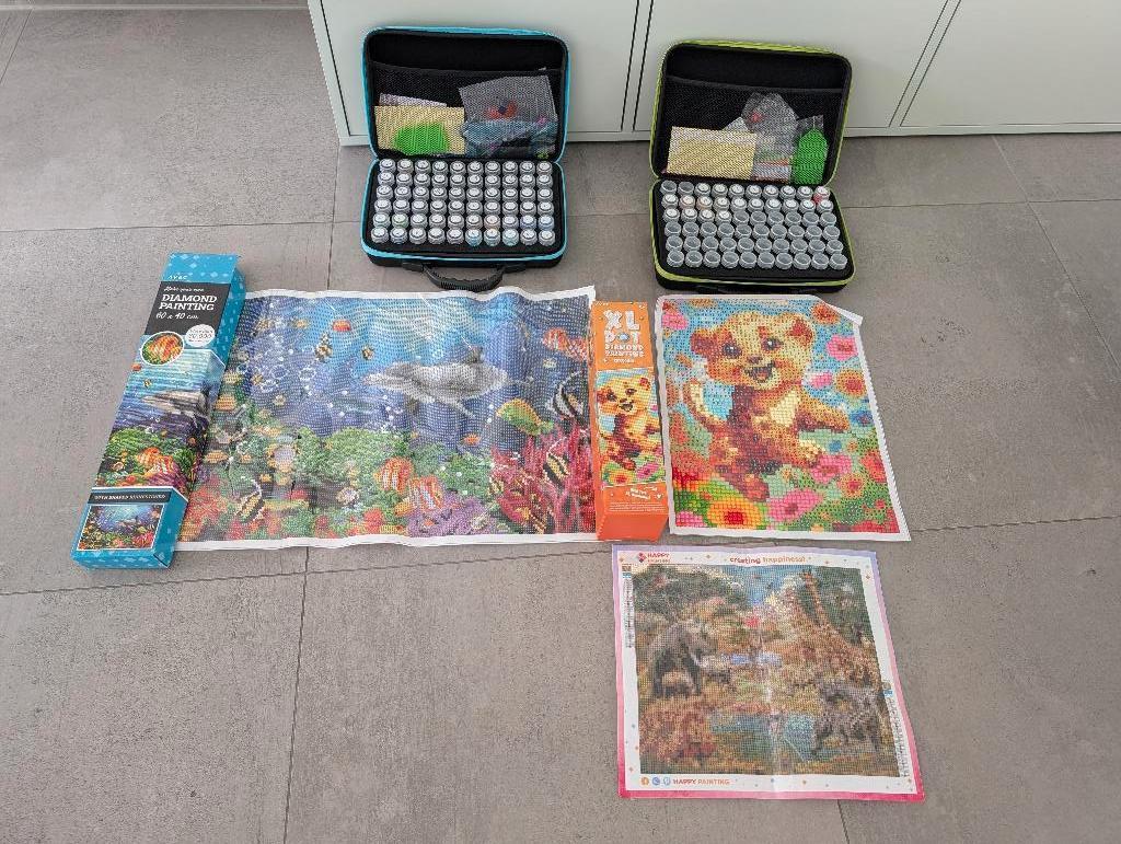Diamond painting koffertjes met steentjes, posters en div., Ophalen of Verzenden, Gebruikt
