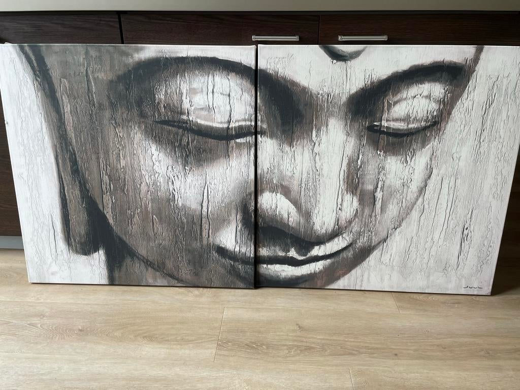 Tweeluik schilderij Boeddha van Juul, Ophalen of Verzenden