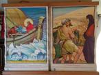 Antieke religieuze schoolplaten gedrukt op linnen set 1900, Ophalen of Verzenden