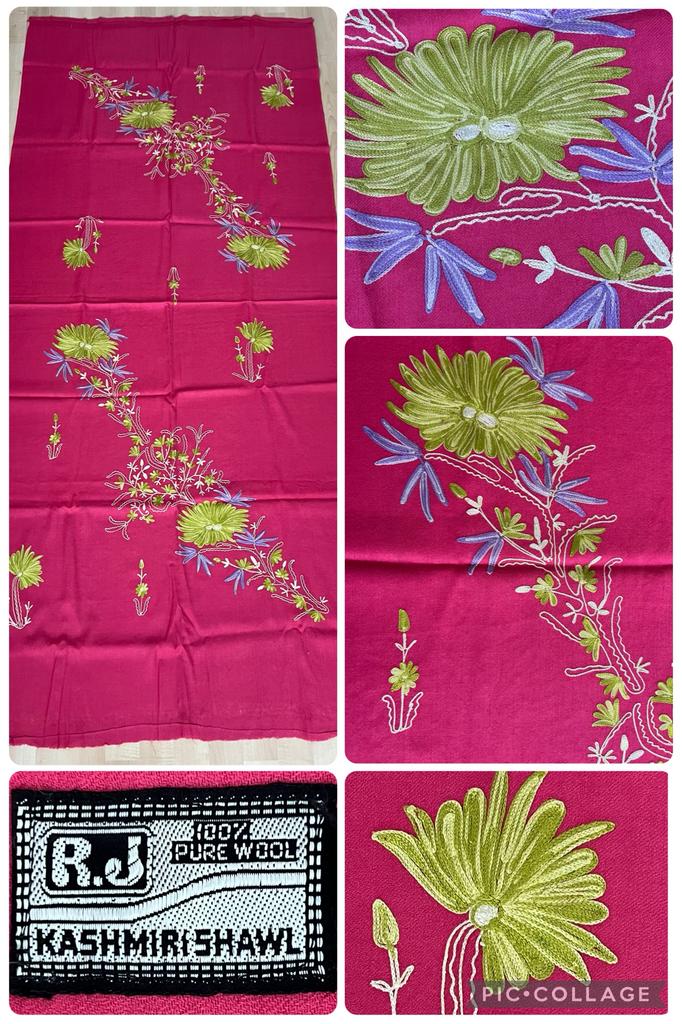 KASHMIRI SJAAL - 200x92CM- FUCHSIA-WOL-EMBROIDERED, Ophalen of Verzenden, Zo goed als nieuw, Maat 46/48 (XL) of groter, Sjaal