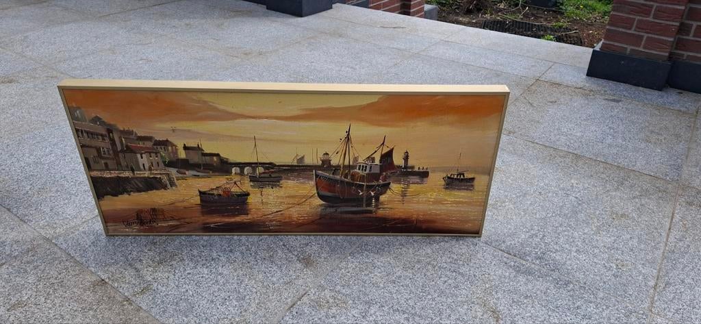 Schilderij 'Havenzicht' door Terry Burke, Antiek en Kunst, Ophalen of Verzenden