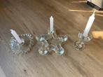 Vintage glazen Pukeberg  kandelaars, Overige materialen, Overige kleuren, Ophalen of Verzenden, Zo goed als nieuw