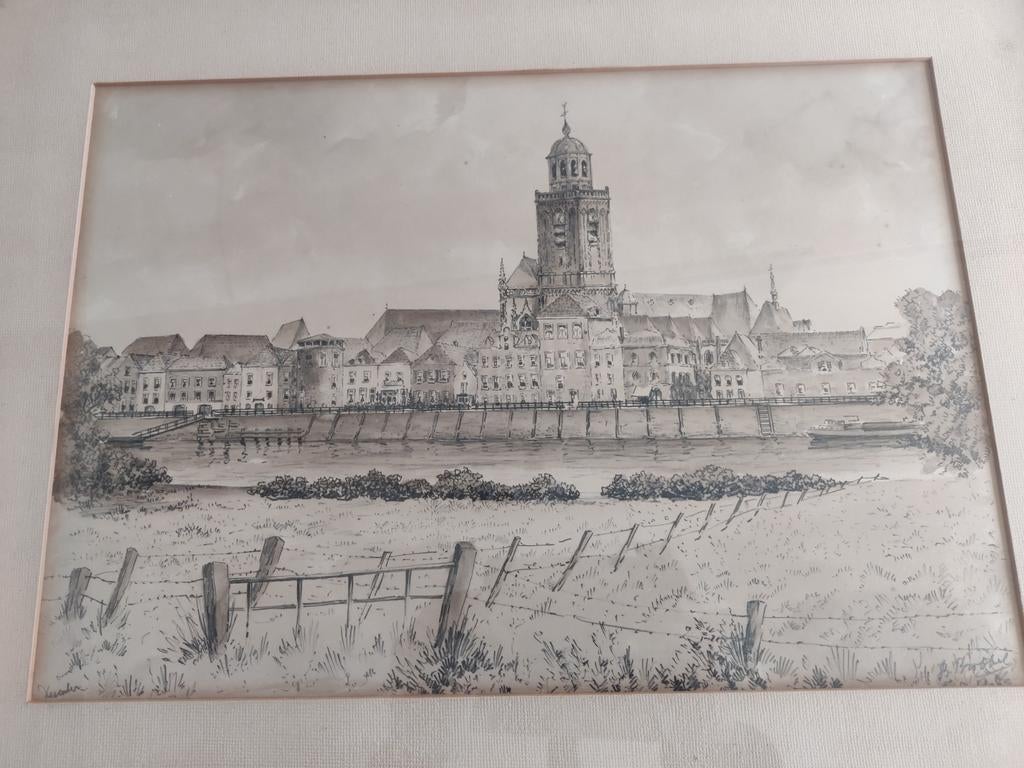 Originele Tekening van Bob Brobbel Deventer aan de ijssel, Antiek en Kunst, Ophalen of Verzenden