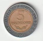 5  bolivianos   2001  Bolivia. km. 212, Ophalen of Verzenden, Noord-Amerika, Losse munt