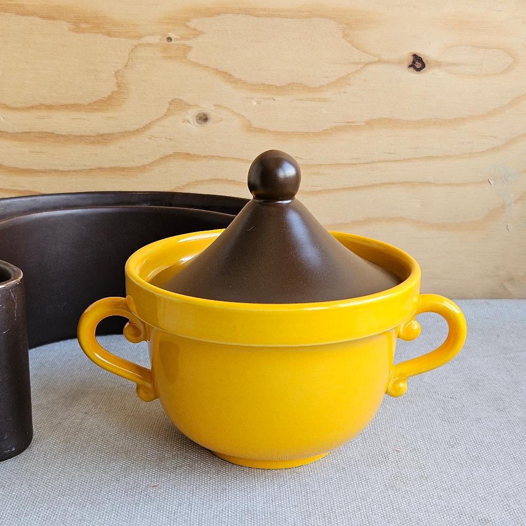 Driehoek Huizen Holland Laren suikerpot geel bruin, Ophalen of Verzenden