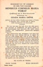 Vorst Henricus Cornelis M. Leiden 1878-1950 Venray, Verzamelen, Bidprentjes en Rouwkaarten, Ophalen of Verzenden