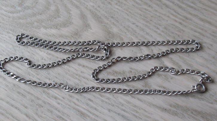 Zilveren heren/dames schakel ketting/collier / 66 cm, Sieraden, Tassen en Uiterlijk, Kettingen, Zo goed als nieuw, Zilver, Zilver