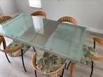 Glazen eettafel en 6 stoelen, Huis en Inrichting, Tafels | Eettafels, 50 tot 100 cm, Gebruikt, Rechthoekig, Ophalen