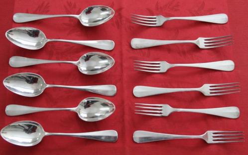 6 stuks verzilverde dinerlepels en dinervorken, zie  onder, Antiek en Kunst, Antiek | Bestek, Ophalen of Verzenden
