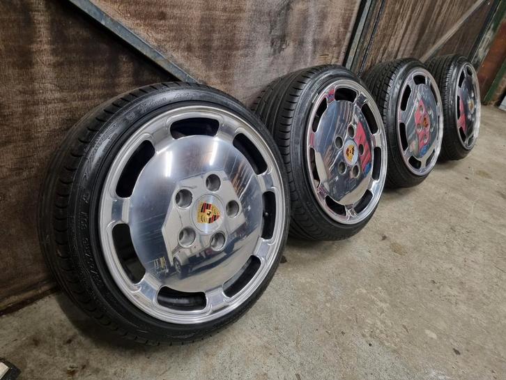 Porsche gullideckel 16" 5x130 breedset gepolijst, Auto-onderdelen, Banden en Velgen, Zomerbanden, 195 mm, Ophalen of Verzenden